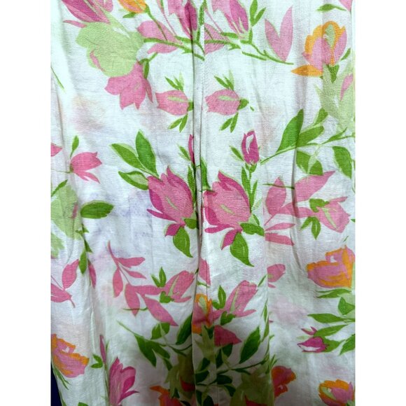 Cotton Connection Vtg Linen Flora Elastic Waist Wide Leg Pants Ruffle Trim Sz M - Picture 4 of 7